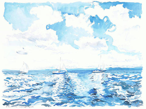 Three Sailboats and the Camden Hills - Art Print
